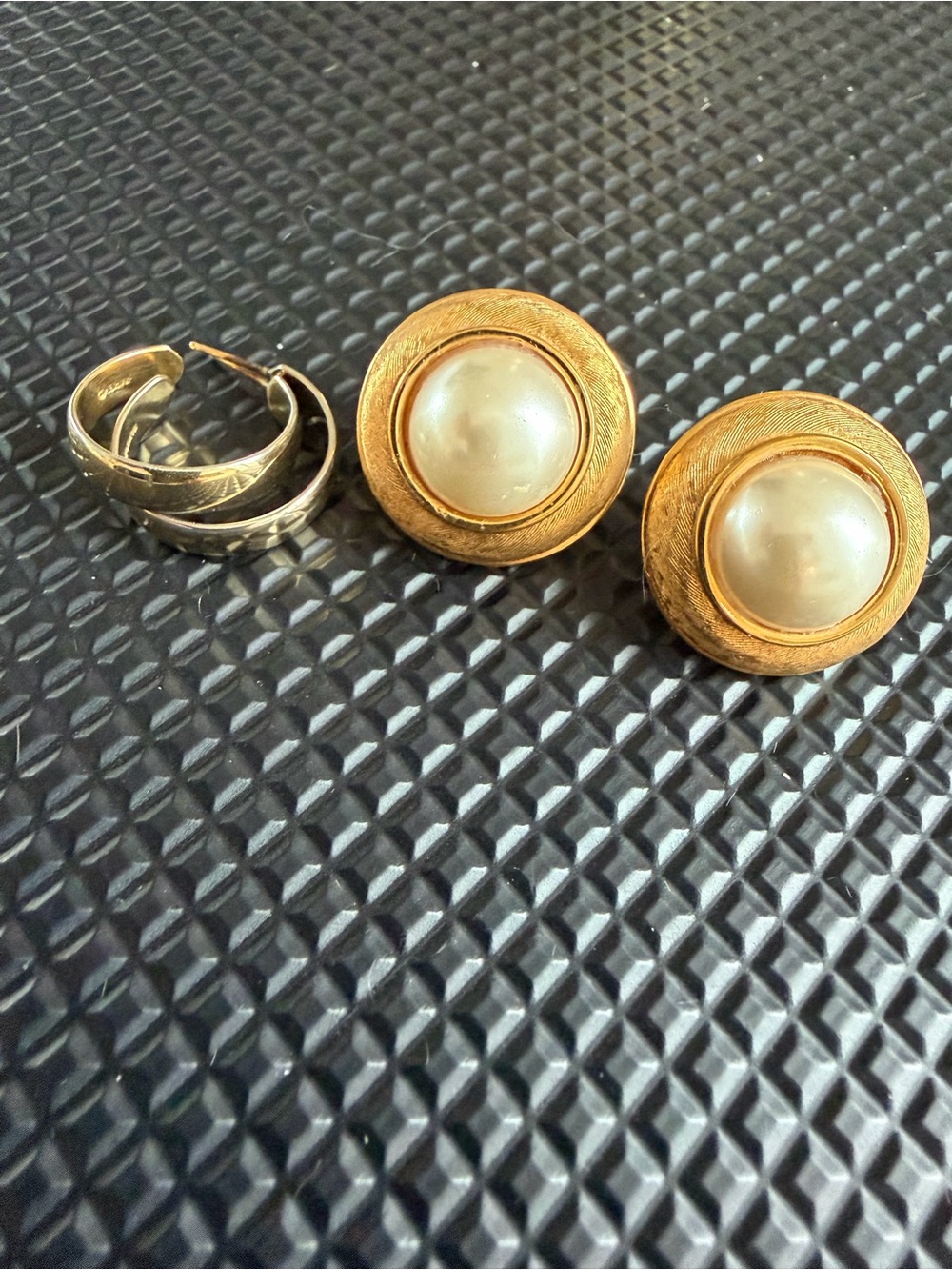 Napier Gold & White Round Faux Pearl and gold tone Earrings